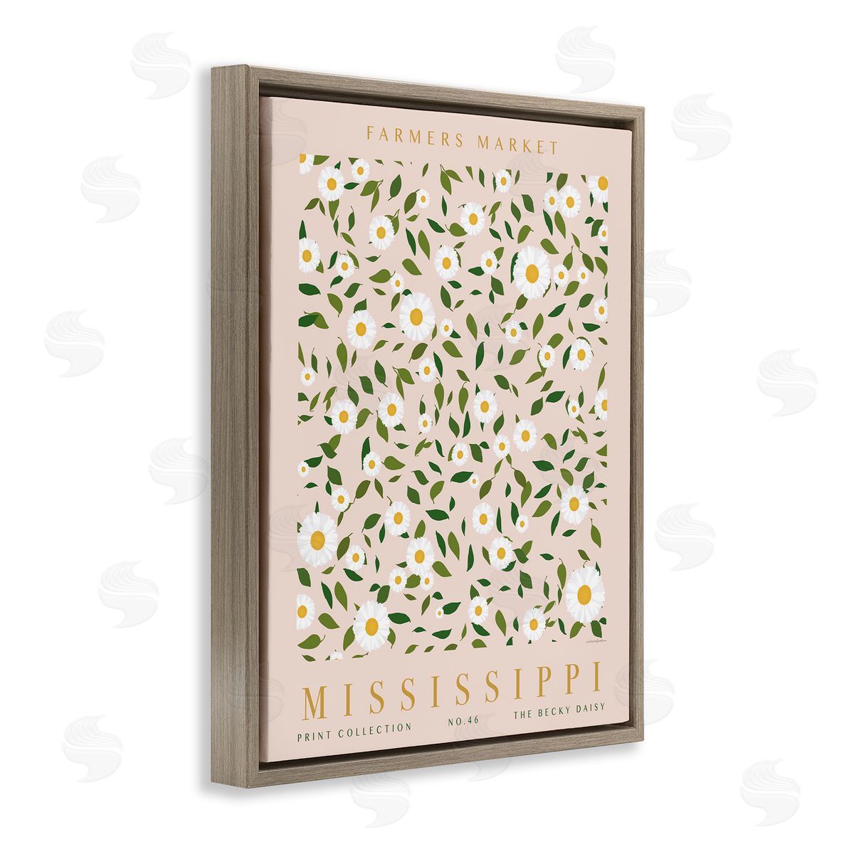 Mississippi Daisy Pattern Brown Floating Frame Canvas Wall Art, Home Decor by Kamdon Kreations