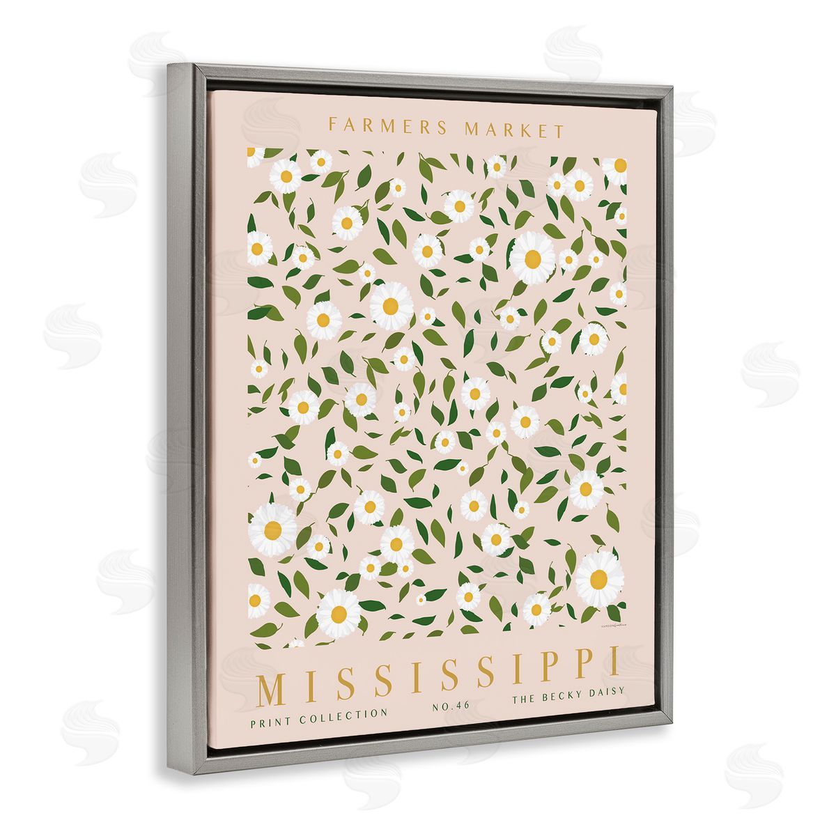 Mississippi Daisy Pattern Grey Floating Frame Canvas Wall Art, Home Decor by Kamdon Kreations