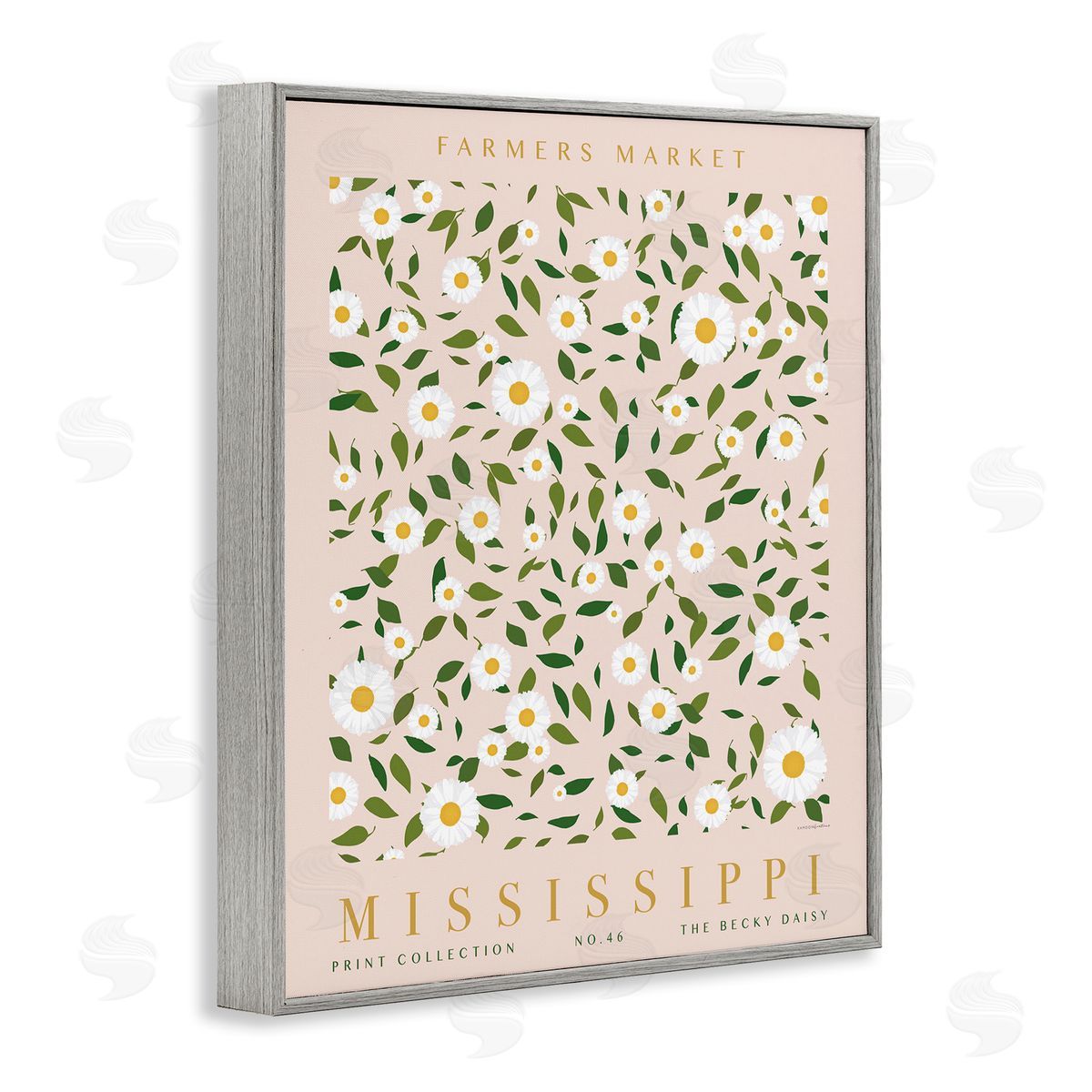 Mississippi Daisy Pattern Grey Frame Print Wall Art, Home Decor by Kamdon Kreations