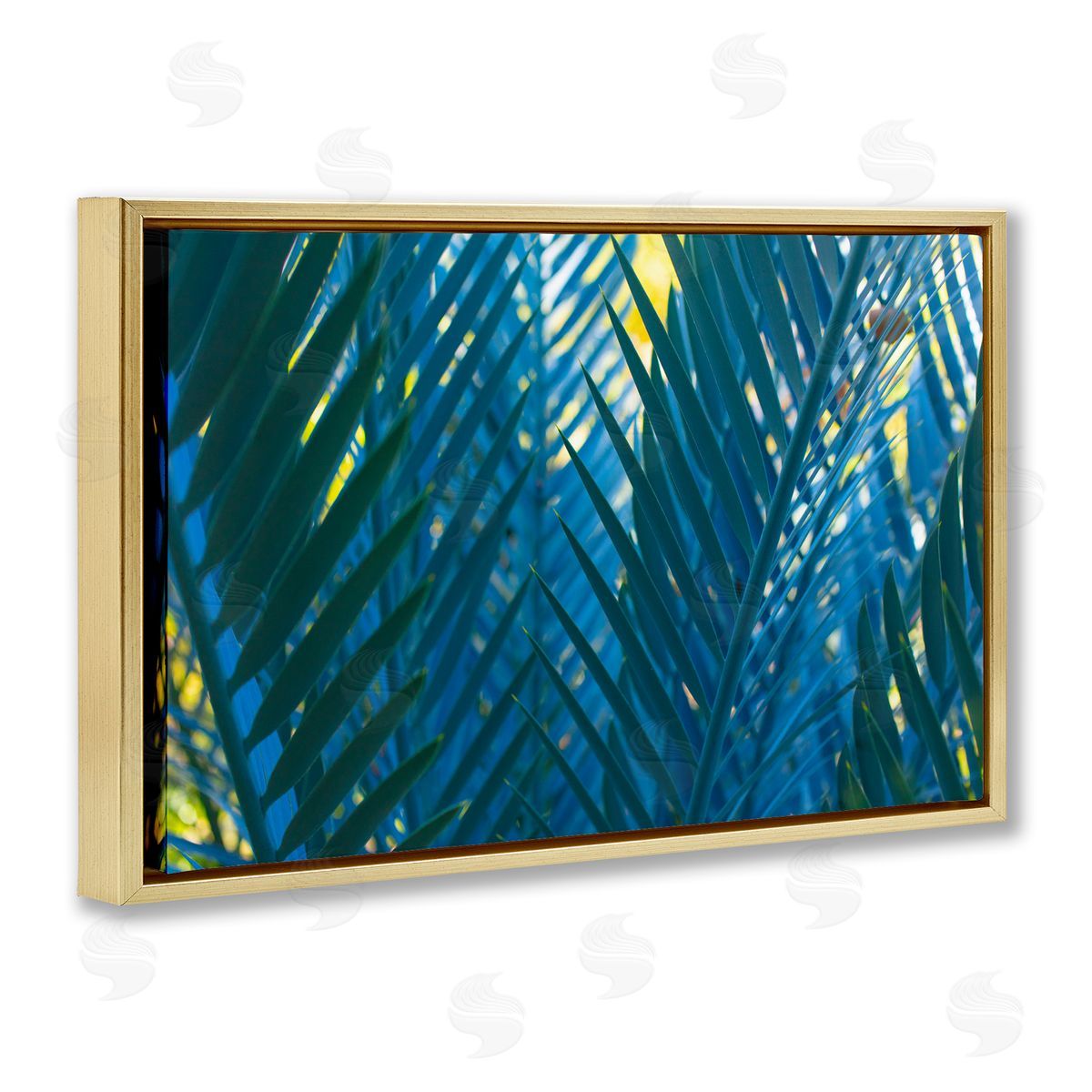 Carol La Barge Blue Palm Fronds Gold Floating Frame Canvas Wall Art Print
