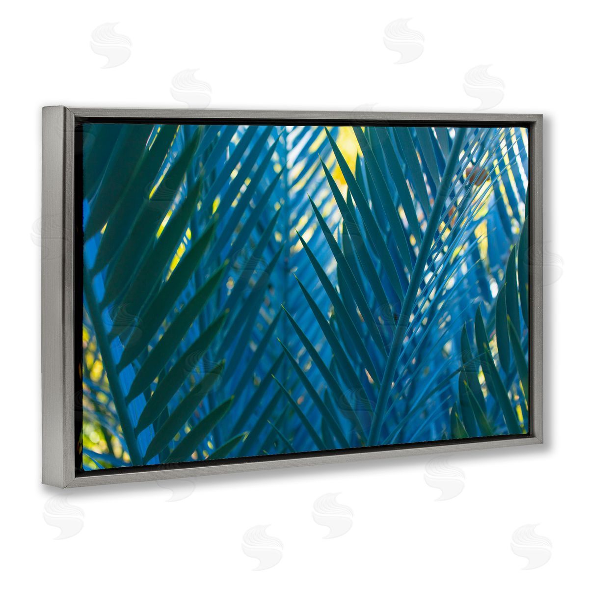 Carol La Barge Blue Palm Fronds Gray Floating Frame Canvas Wall Art Print