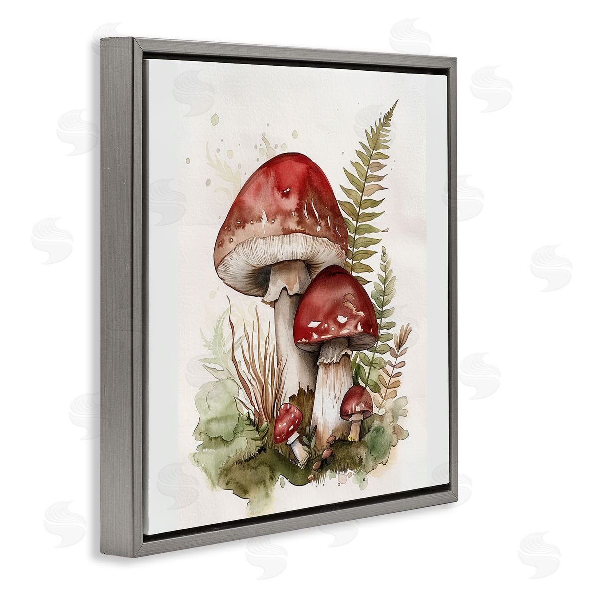 Lazar Studio Enchanted Forest Mushrooms Gray Floating Frame Canvas Wall Art Print