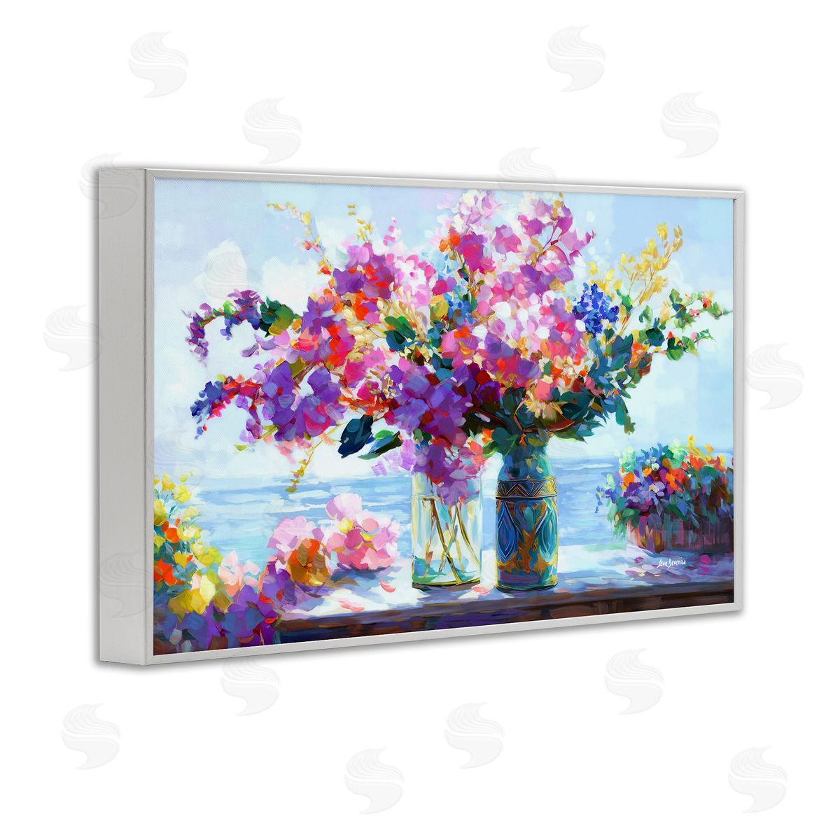 Ocean Breeze Blossoms White Frame Print Wall Art, Home Decor by Leon Devenice