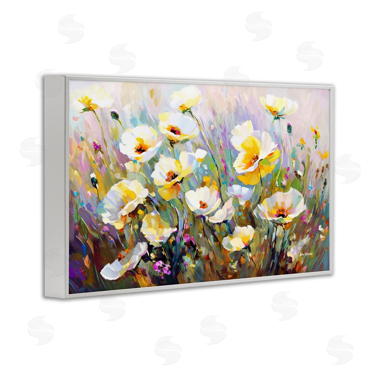 Sunlit Petals Embrace White Frame Print Wall Art, Home Decor by Leon Devenice