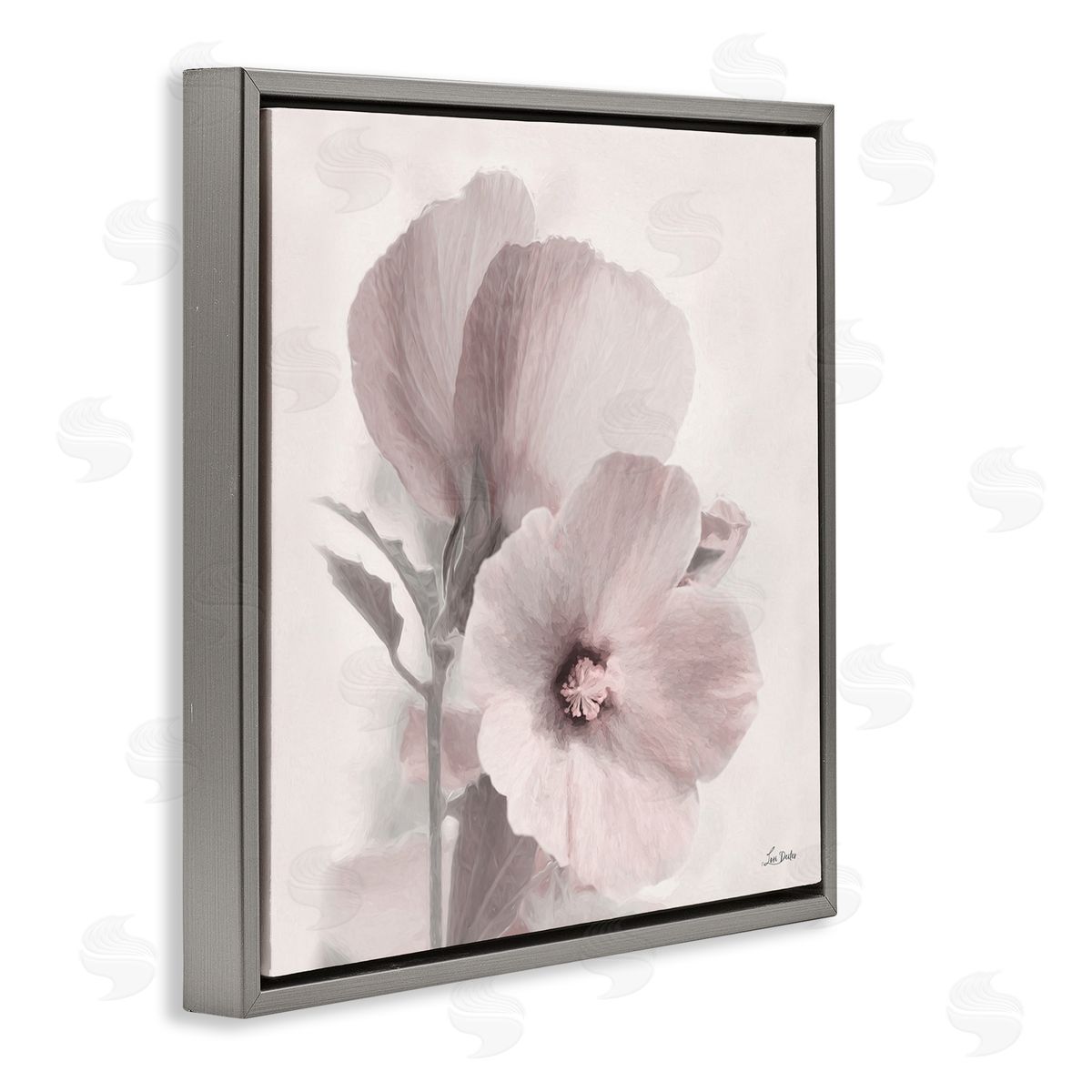Vintage Apple Blossom Grey Floating Frame Canvas Wall Art, Home Decor by Lori Deiter
