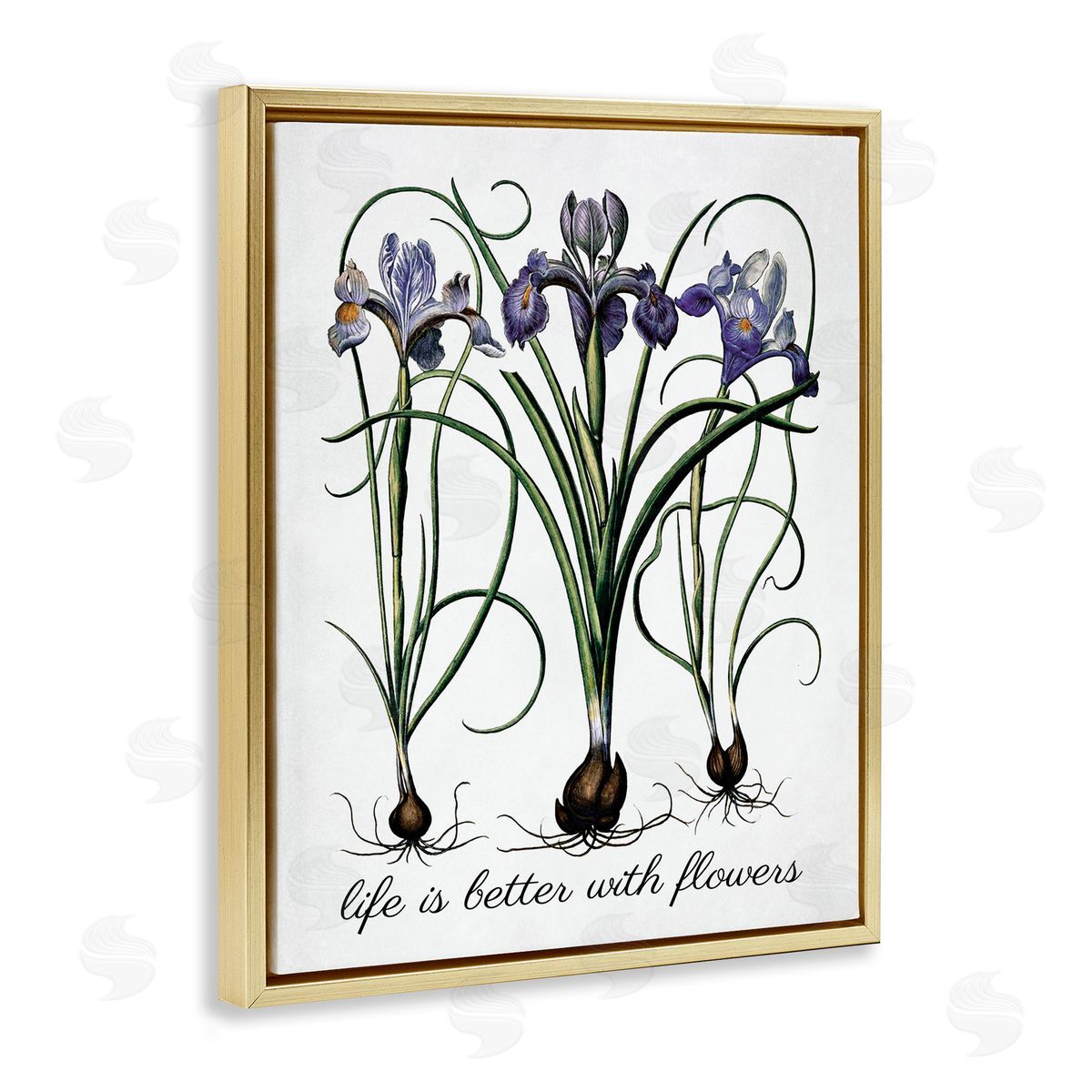 Better With Flowers Gold Floating Frame Canvas Wall Art, Home Decor by Lettered and Lined