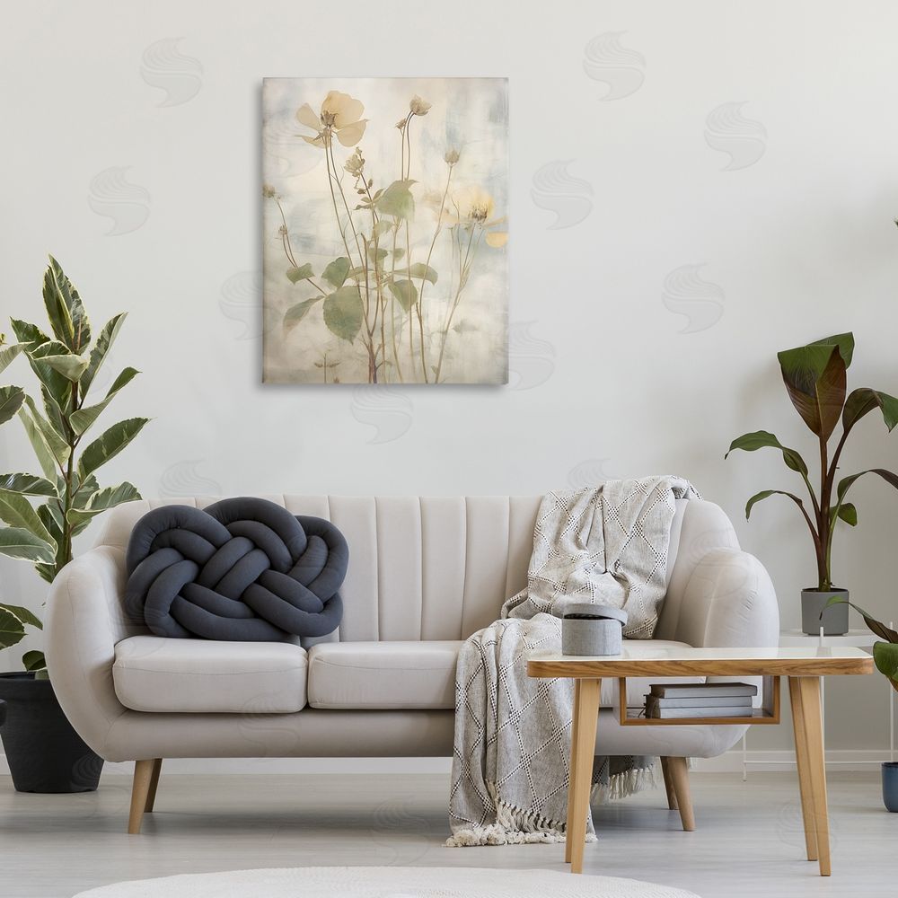 Lettered and Lined Soft Botanicals Pattern Canvas Wall Art Print in Room