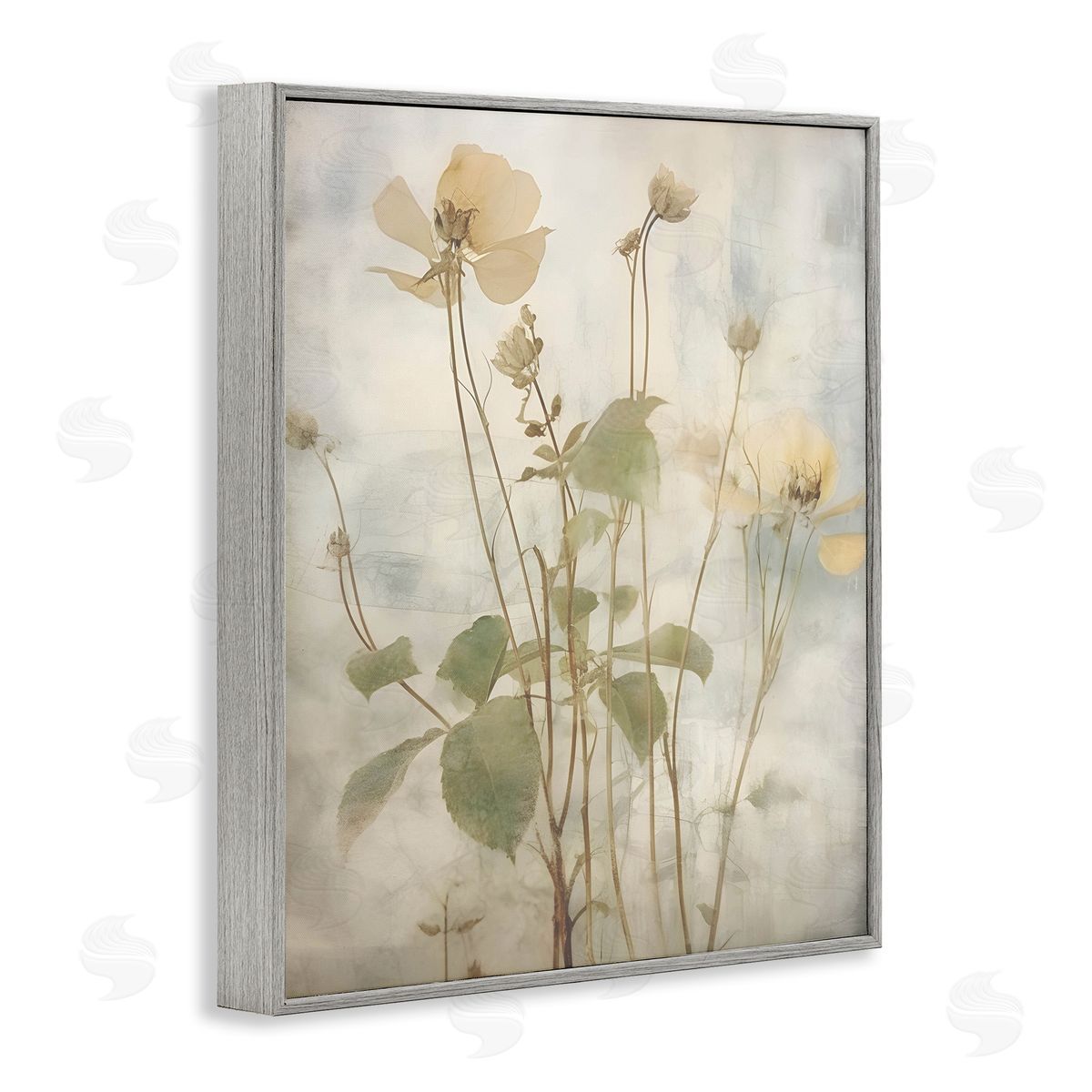 Lettered and Lined Soft Botanicals Pattern Gray Framed Giclee Wall Art Print