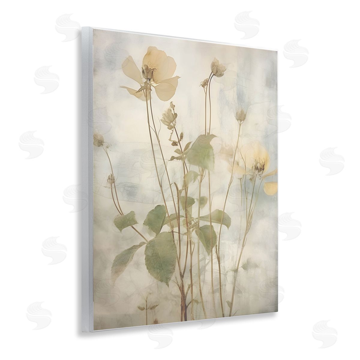 Lettered and Lined Soft Botanicals Pattern Wooden Wall Plaque Art Print