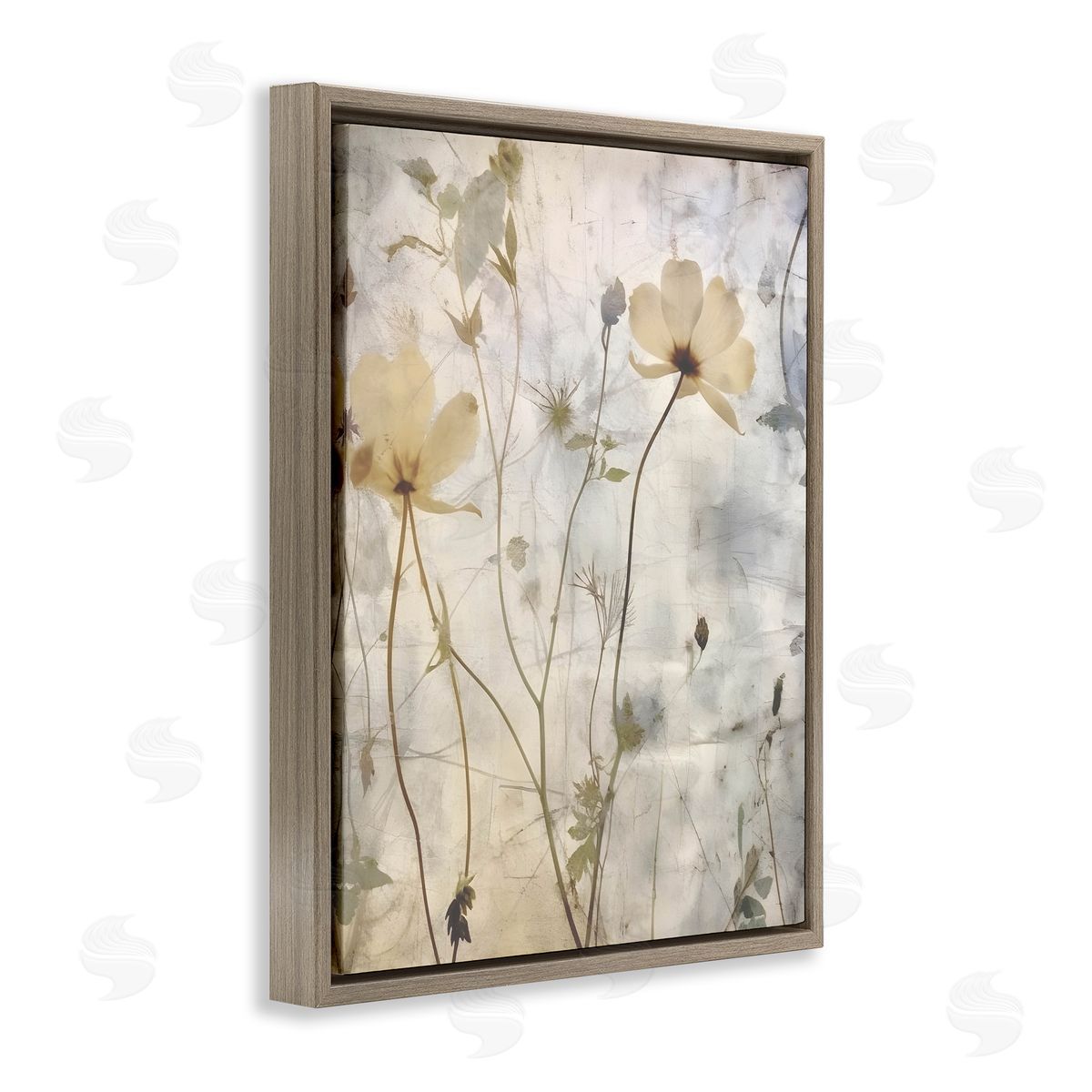 Lettered and Lined Soft Neutral Botanicals Brown Floating Frame Canvas Wall Art Print