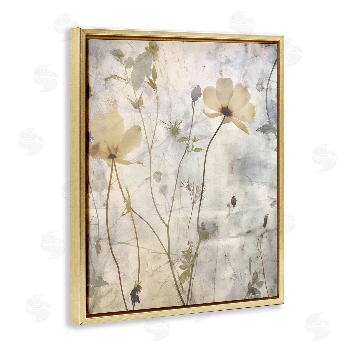 Lettered and Lined Soft Neutral Botanicals Gold Floating Frame Canvas Wall Art Print