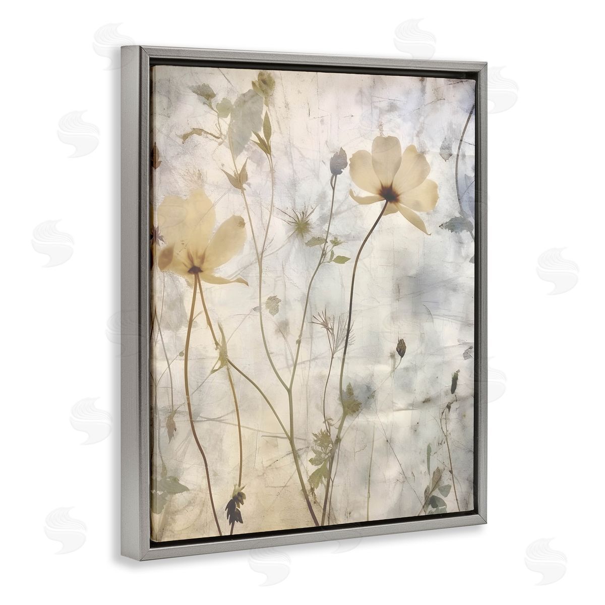 Lettered and Lined Soft Neutral Botanicals Gray Floating Frame Canvas Wall Art Print