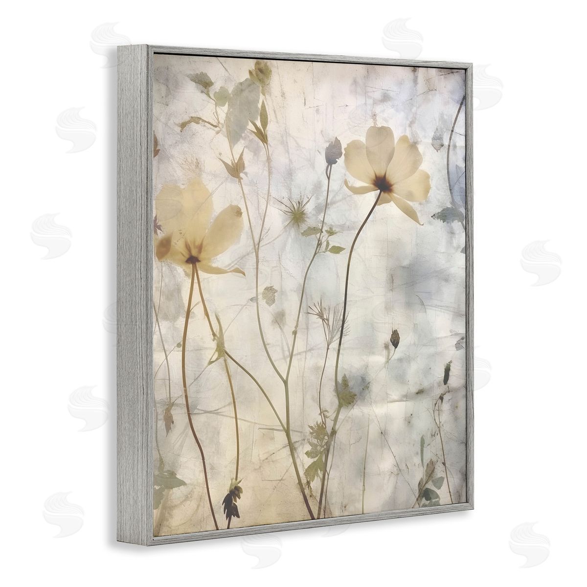 Lettered and Lined Soft Neutral Botanicals Gray Framed Giclee Wall Art Print