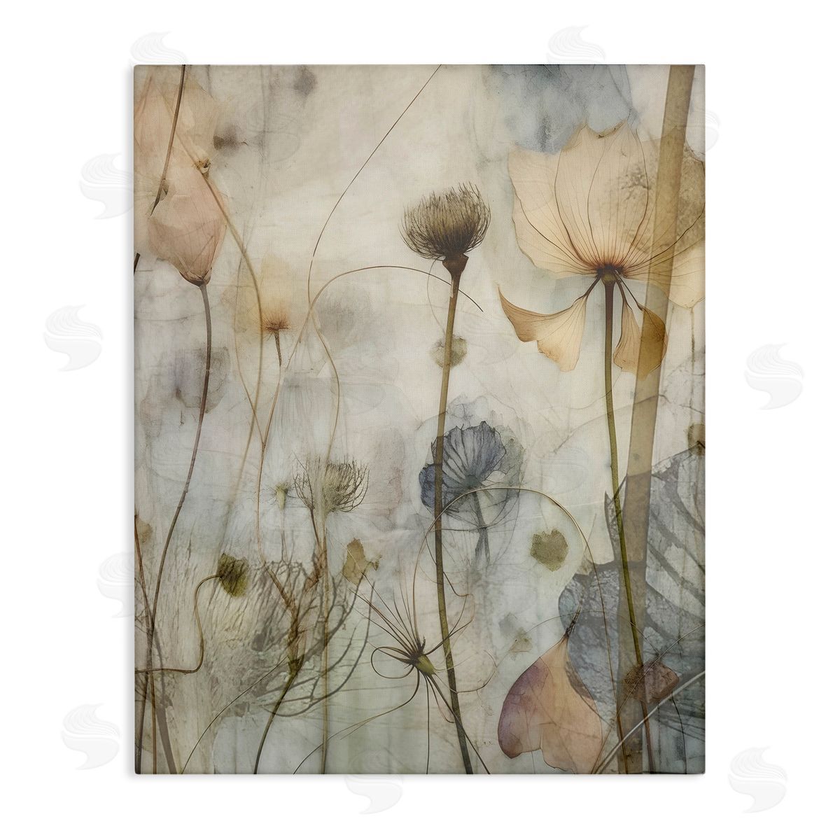 Lettered and Lined Subtle Botanicals Pattern Canvas Wall Art Print