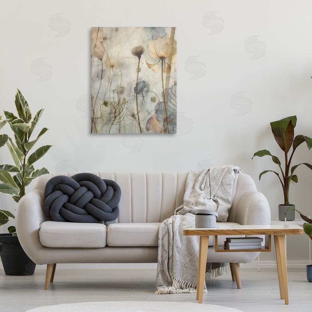 Lettered and Lined Subtle Botanicals Pattern Canvas Wall Art Print in Room