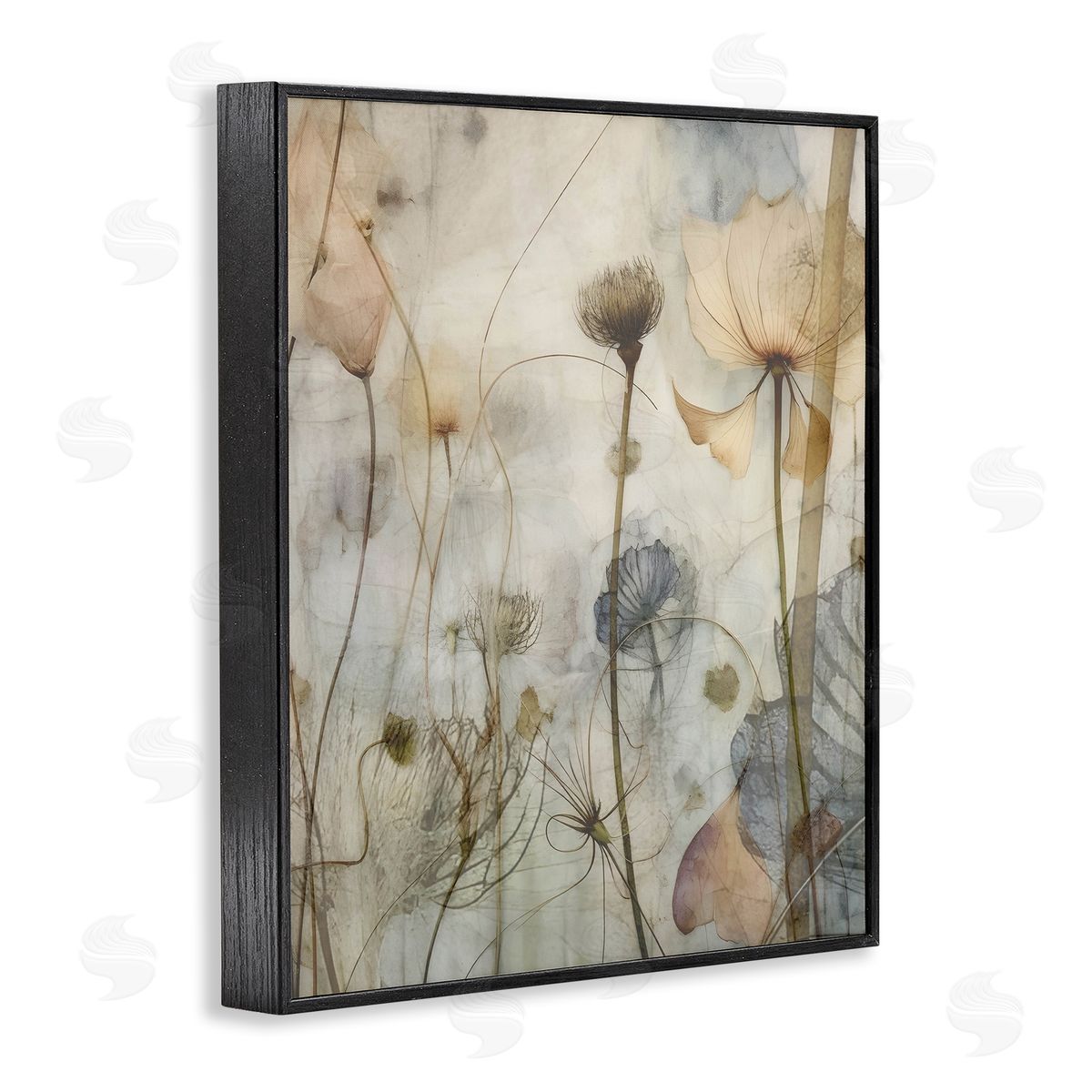 Lettered and Lined Subtle Botanicals Pattern Black Framed Giclee Wall Art Print