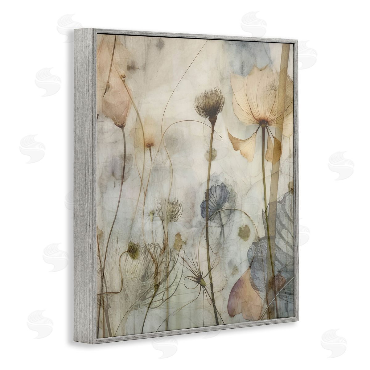 Lettered and Lined Subtle Botanicals Pattern Gray Framed Giclee Wall Art Print