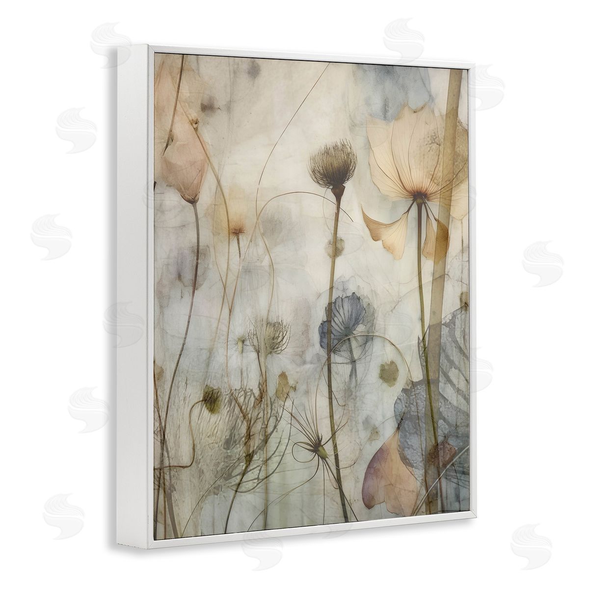 Lettered and Lined Subtle Botanicals Pattern White Framed Giclee Wall Art Print