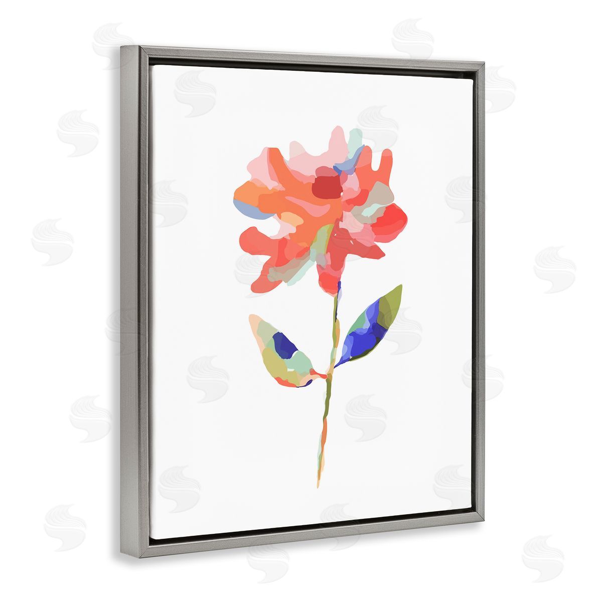 Lisa Nohren Mosaic Flower Blossom Gray Floating Frame Canvas Wall Art Print