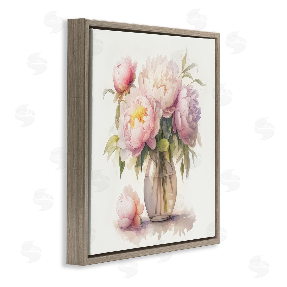 LSR Design Studio Blush Peonies Vase Brown Floating Frame Canvas Wall Art Print