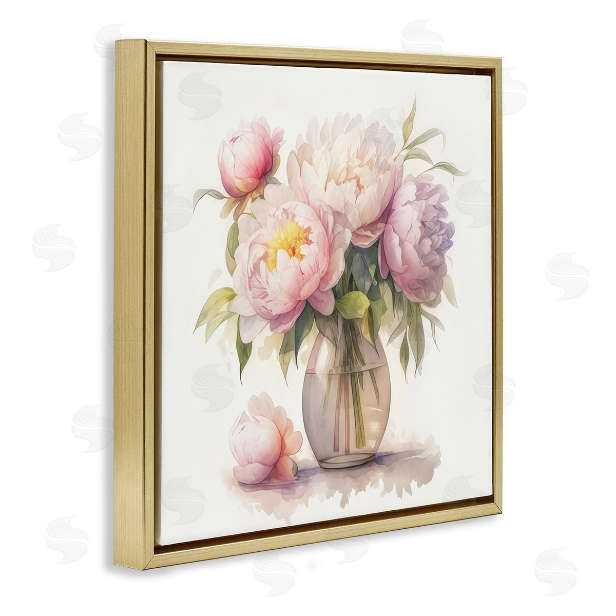 LSR Design Studio Blush Peonies Vase Gold Floating Frame Canvas Wall Art Print
