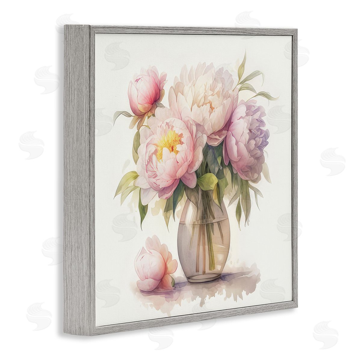 LSR Design Studio Blush Peonies Vase Gray Framed Giclee Wall Art Print