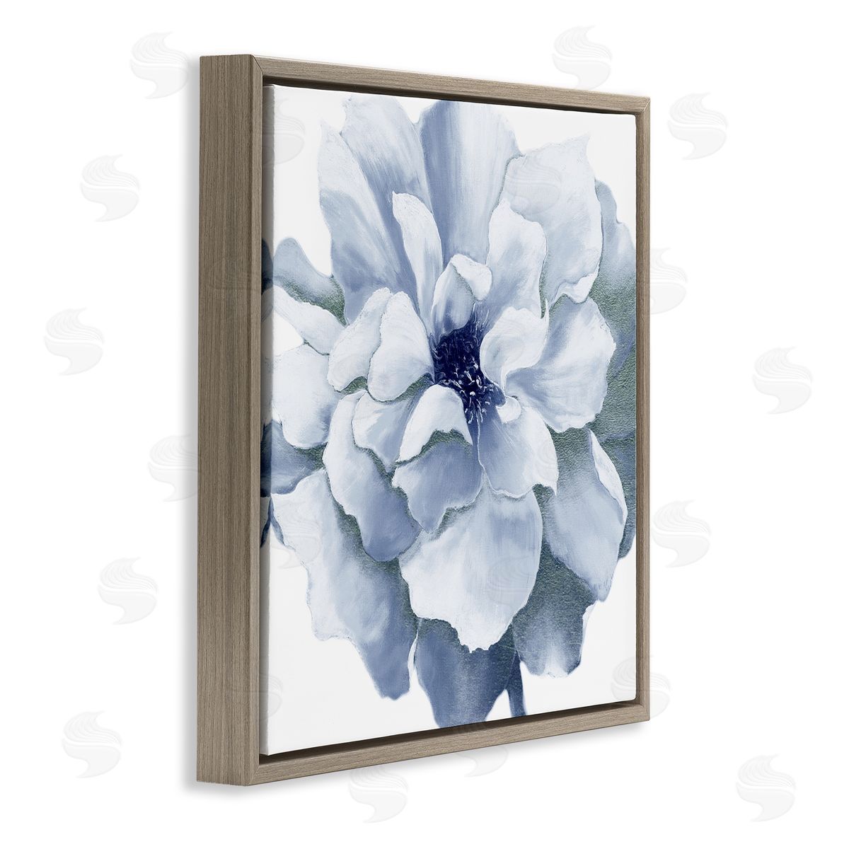 Blue Radiant Bloom Brown Floating Frame Canvas Wall Art, Home Decor by Withaar