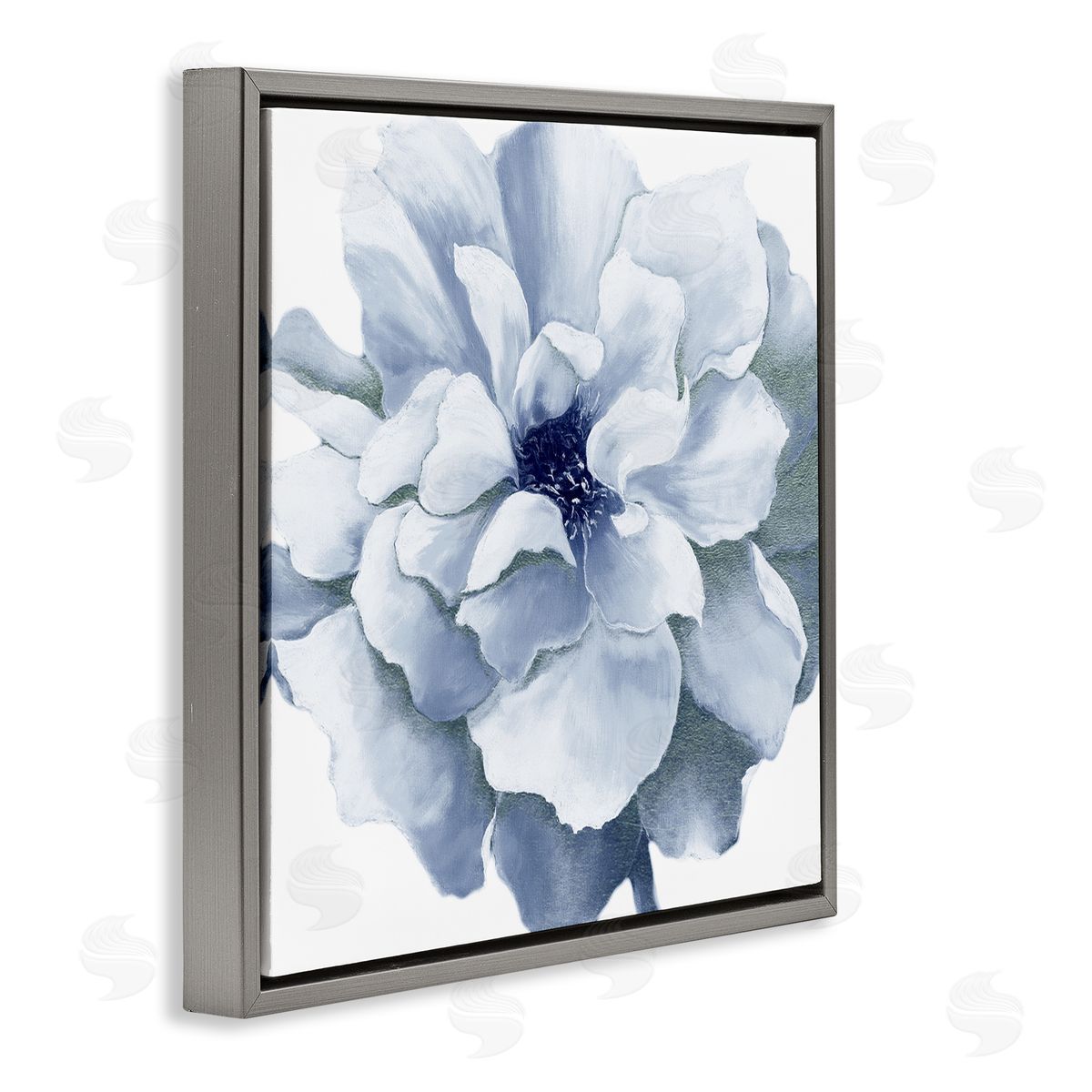 Blue Radiant Bloom Grey Floating Frame Canvas Wall Art, Home Decor by Withaar