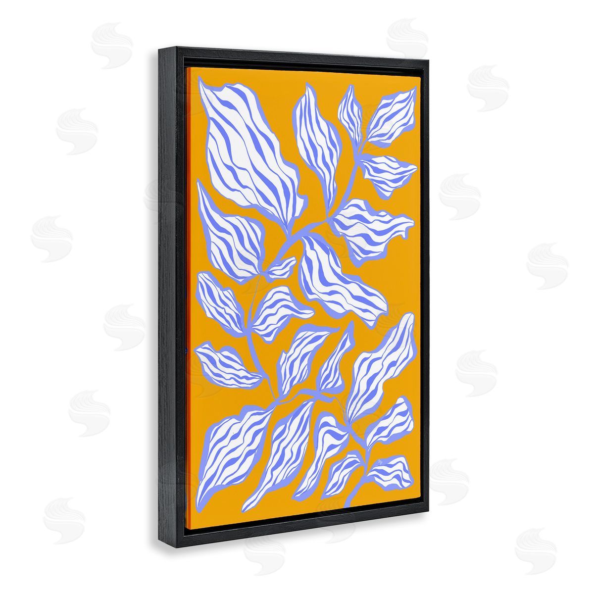Leaves on Orange Black Floating Frame Canvas Wall Art, Home Decor by Martina Pavlova