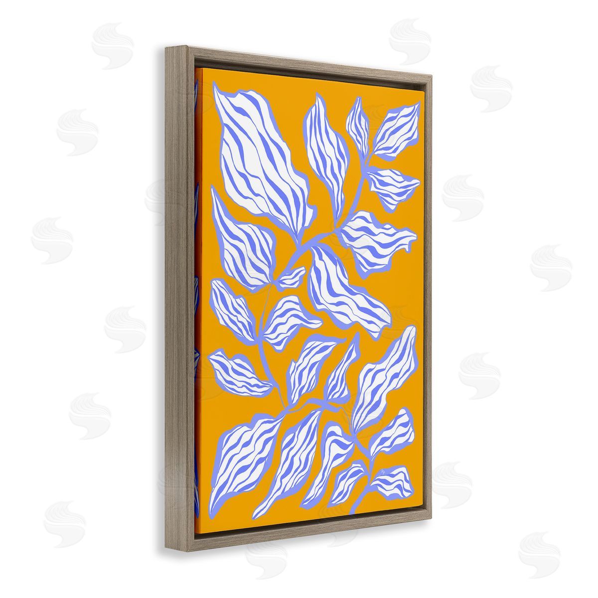 Leaves on Orange Brown Floating Frame Canvas Wall Art, Home Decor by Martina Pavlova