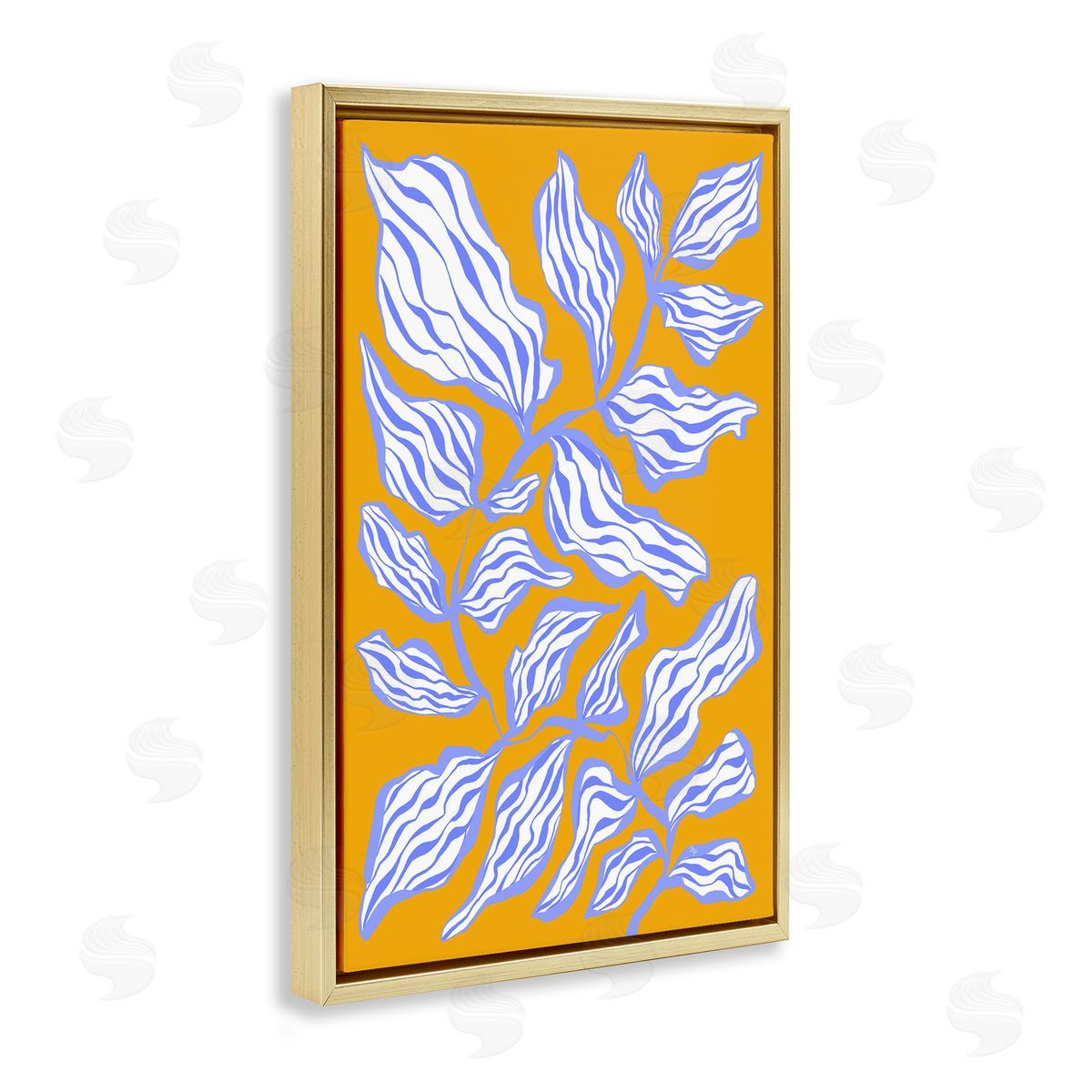 Leaves on Orange Gold Floating Frame Canvas Wall Art, Home Decor by Martina Pavlova
