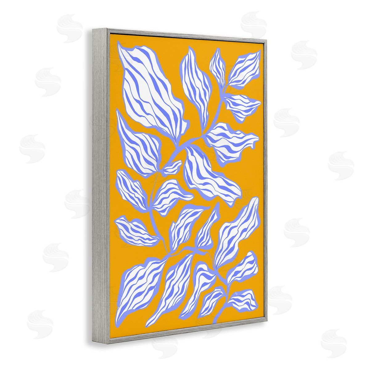 Leaves on Orange Grey Frame Print Wall Art, Home Decor by Martina Pavlova