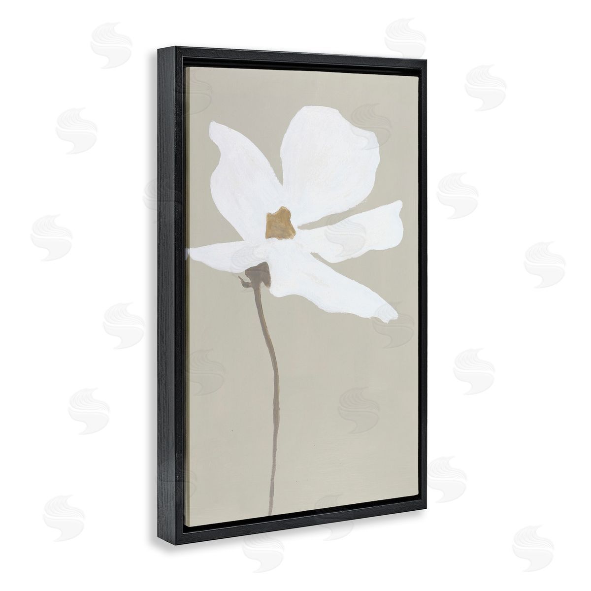White Flower Sprout Black Floating Frame Canvas Wall Art, Home Decor by Design Fabrikken