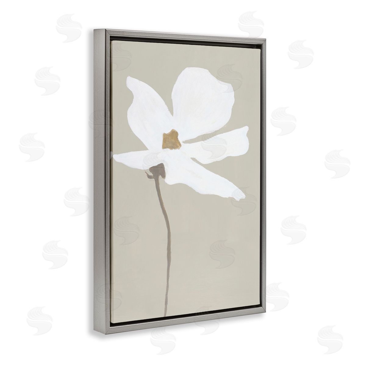 White Flower Sprout Grey Floating Frame Canvas Wall Art, Home Decor by Design Fabrikken