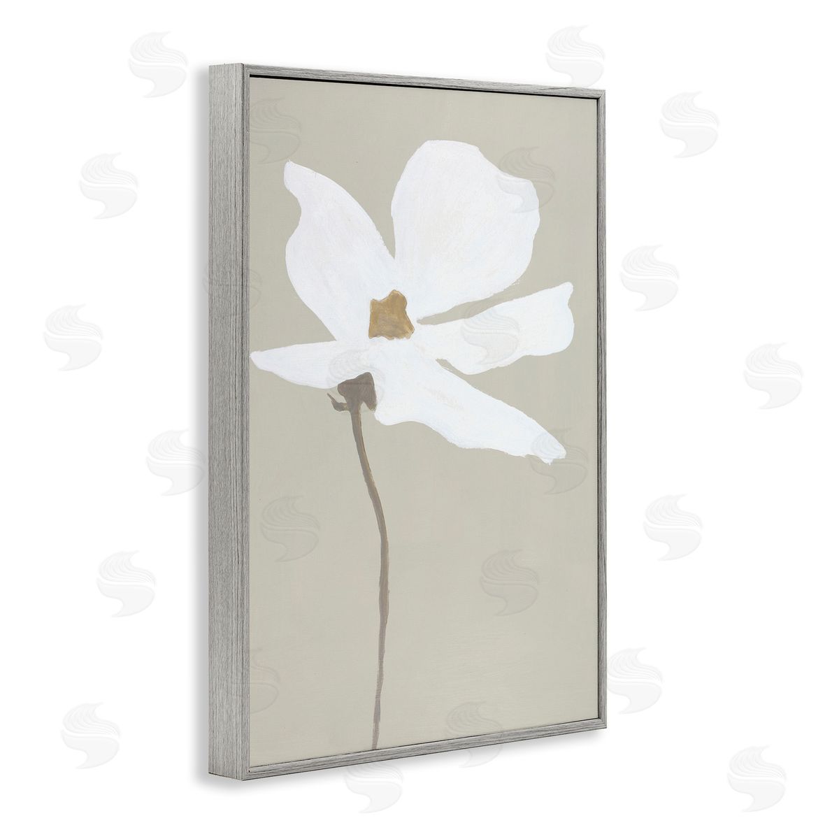 White Flower Sprout Grey Frame Print Wall Art, Home Decor by Design Fabrikken
