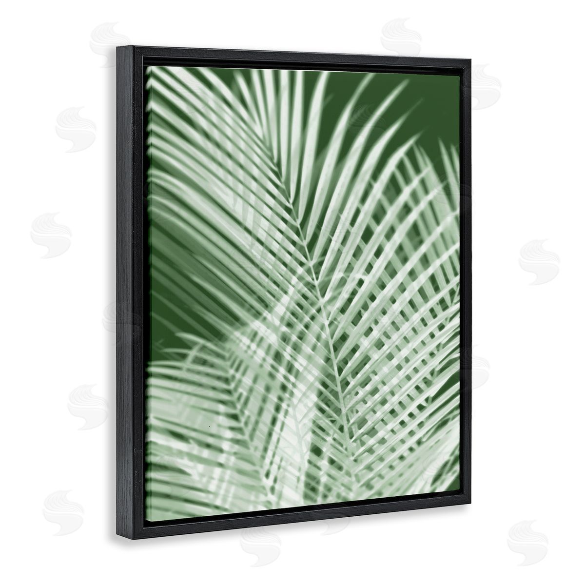 Green Palm Leaves Black Floating Frame Canvas Wall Art, Home Decor by Melonie Miller