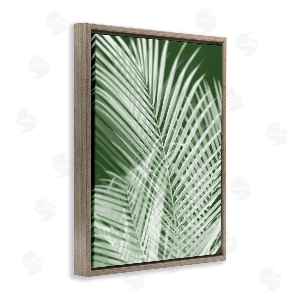 Green Palm Leaves Brown Floating Frame Canvas Wall Art, Home Decor by Melonie Miller