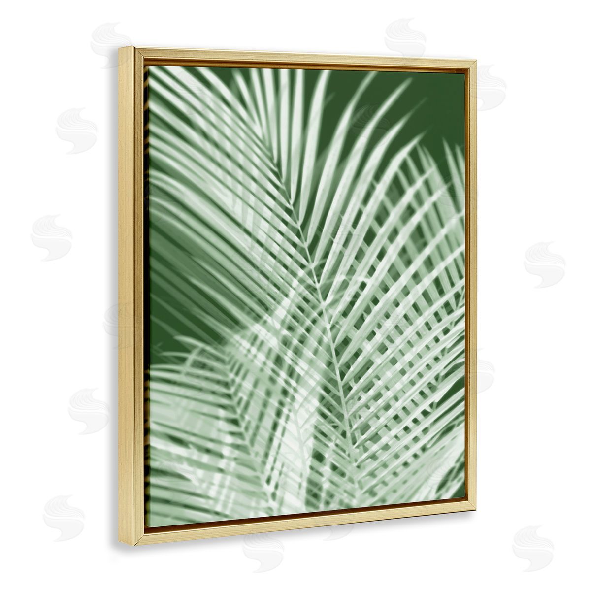 Green Palm Leaves Gold Floating Frame Canvas Wall Art, Home Decor by Melonie Miller