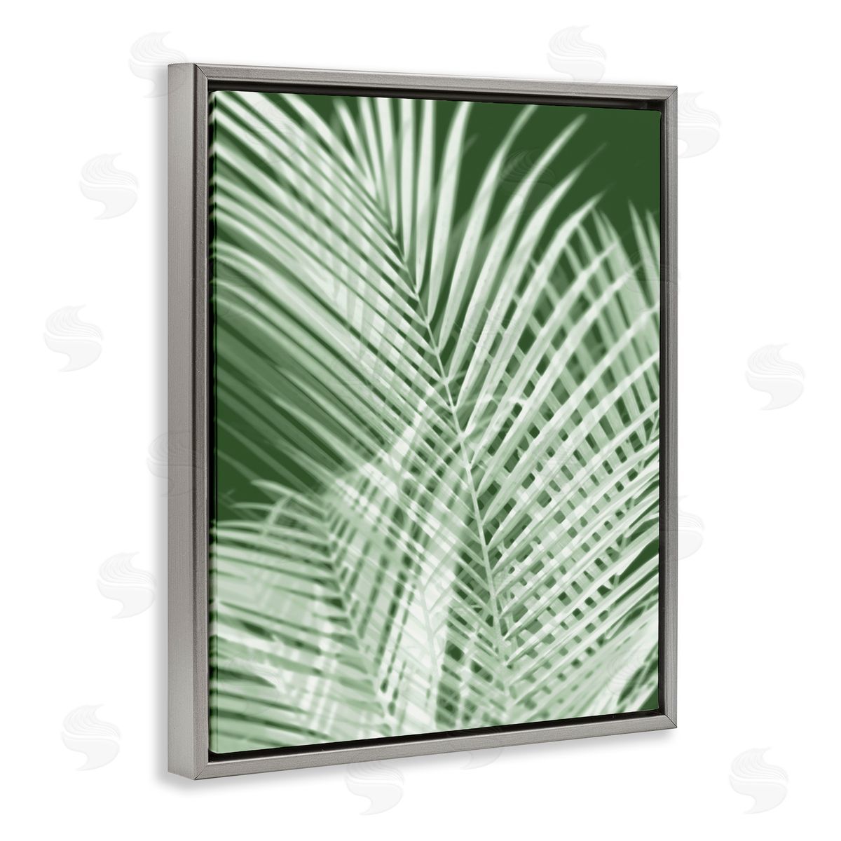Green Palm Leaves Grey Floating Frame Canvas Wall Art, Home Decor by Melonie Miller