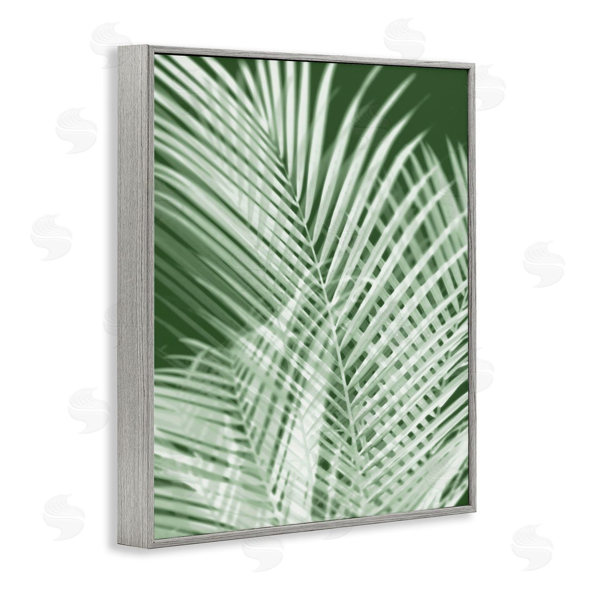 Green Palm Leaves Grey Frame Print Wall Art, Home Decor by Melonie Miller