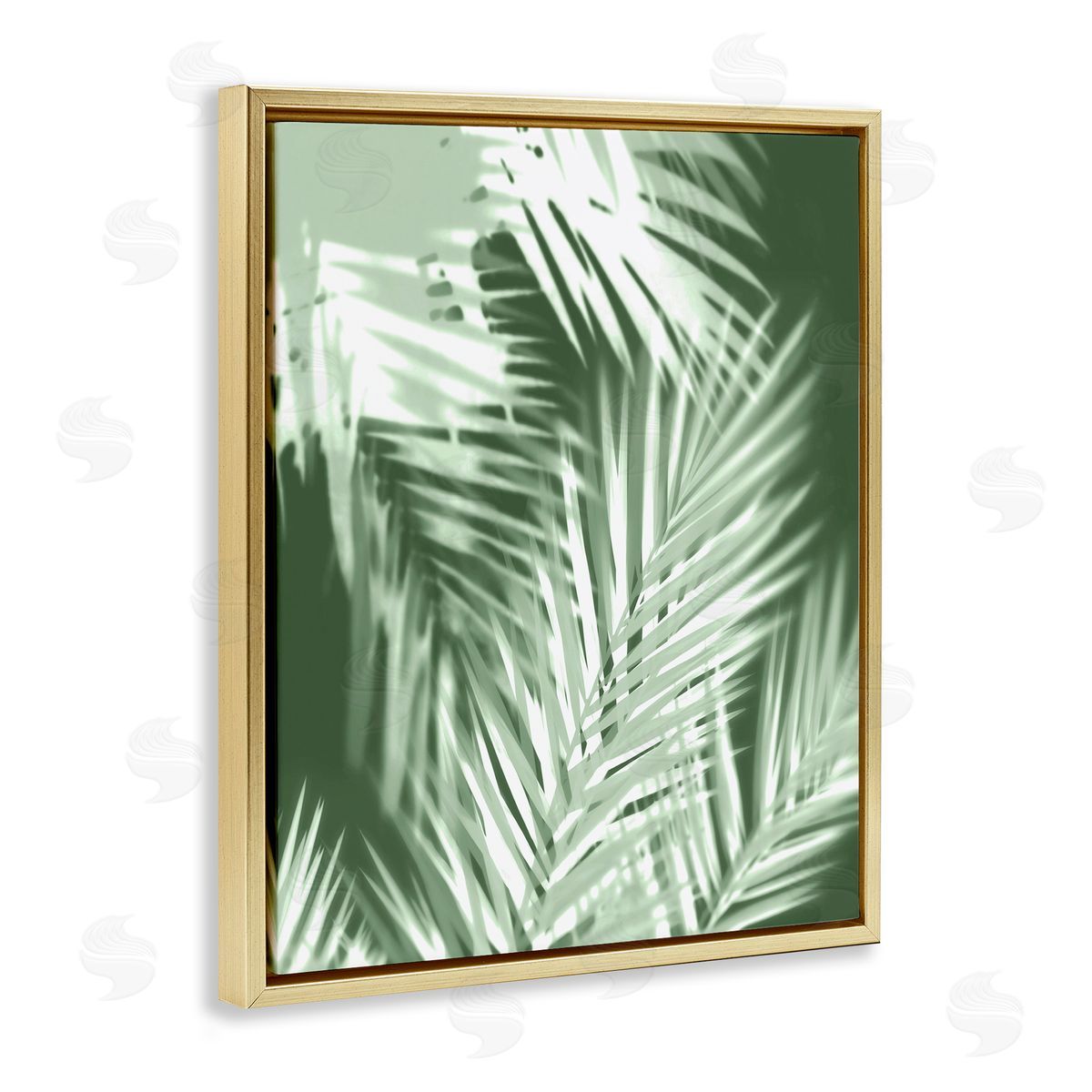 Abstract Palm Leaves Gold Floating Frame Canvas Wall Art, Home Decor by Melonie Miller