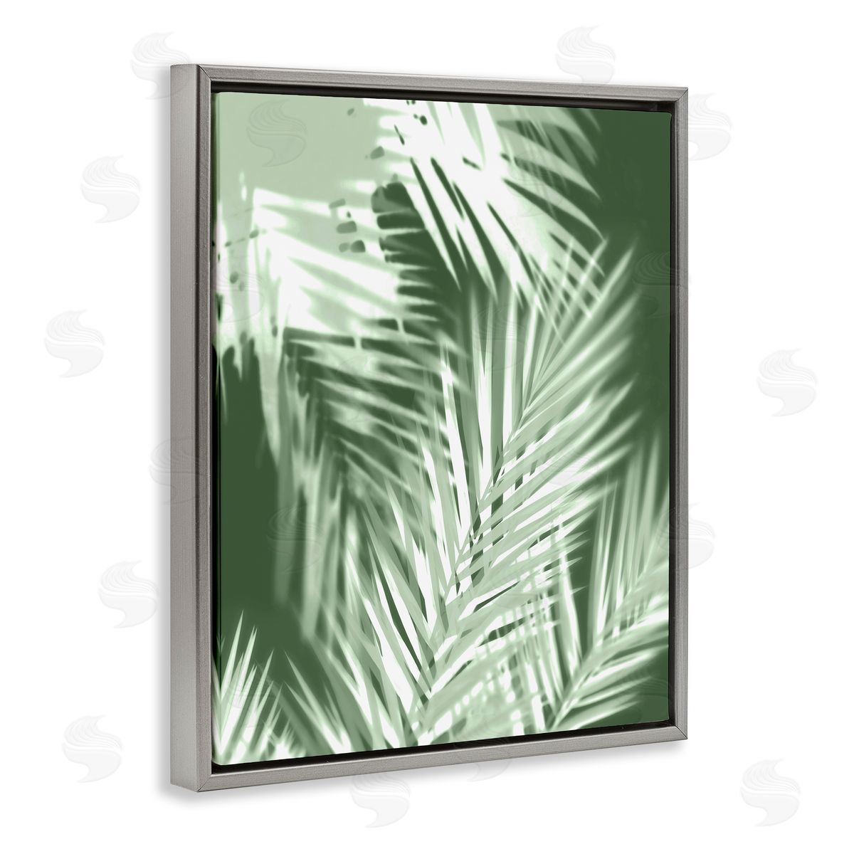 Abstract Palm Leaves Grey Floating Frame Canvas Wall Art, Home Decor by Melonie Miller