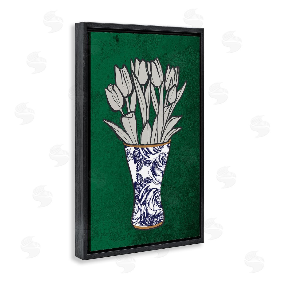 Tulip Bouquet Vase Black Floating Frame Canvas Wall Art, Home Decor by Marcus Prime