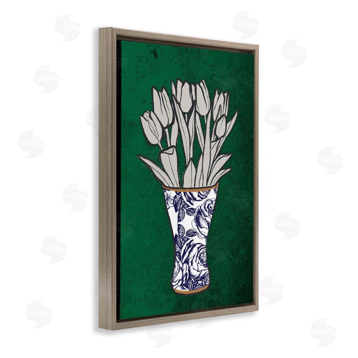 Tulip Bouquet Vase Brown Floating Frame Canvas Wall Art, Home Decor by Marcus Prime