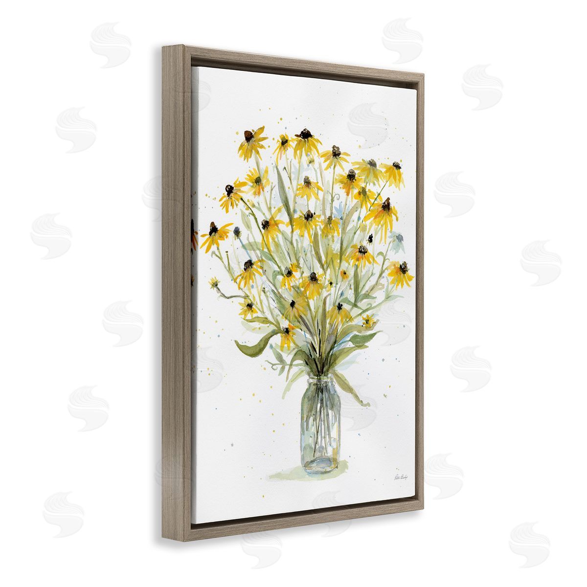 Black-Eyed Susans Brown Floating Frame Canvas Wall Art, Home Decor by Patti Bishop