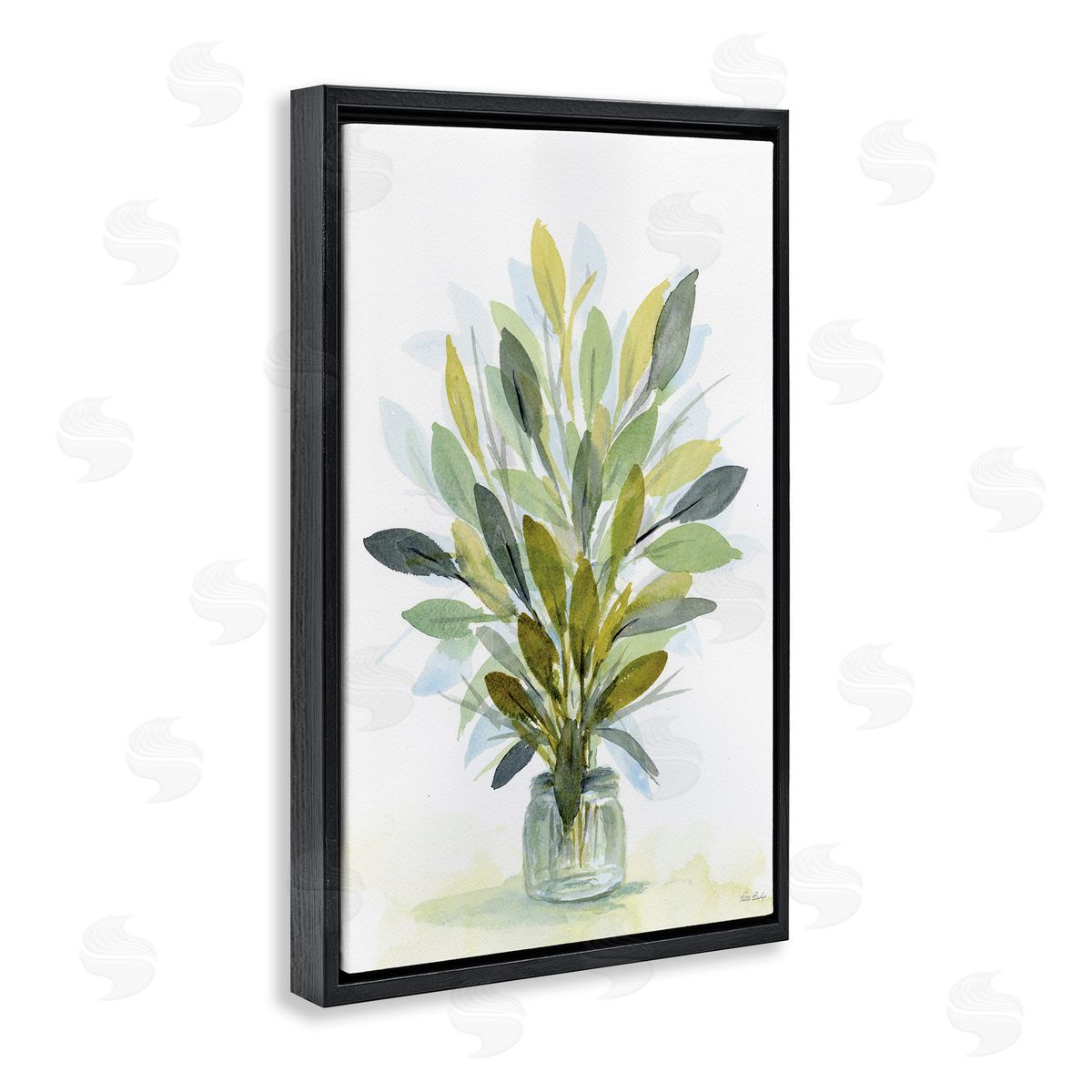 Layered Leaves in Jar Black Floating Frame Canvas Wall Art, Home Decor by Patti Bishop