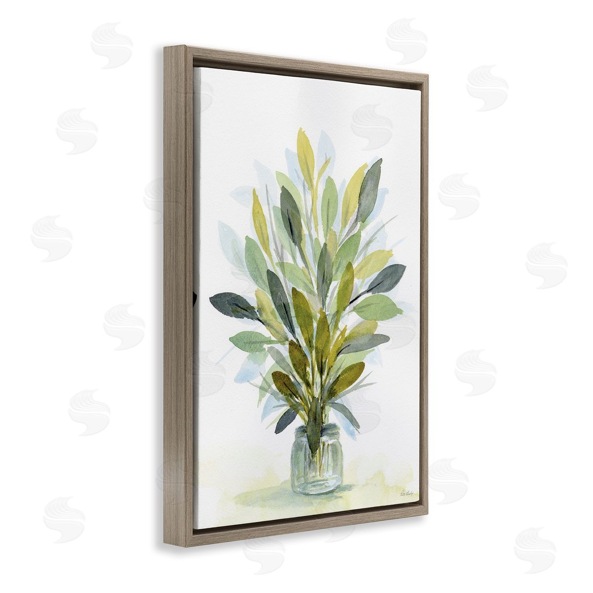 Layered Leaves in Jar Brown Floating Frame Canvas Wall Art, Home Decor by Patti Bishop