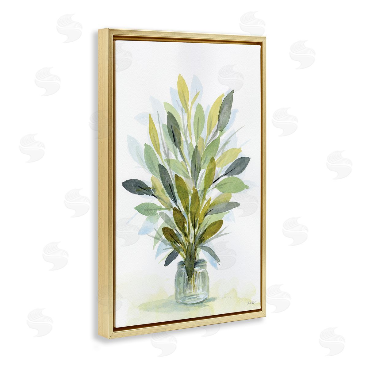 Layered Leaves in Jar Gold Floating Frame Canvas Wall Art, Home Decor by Patti Bishop