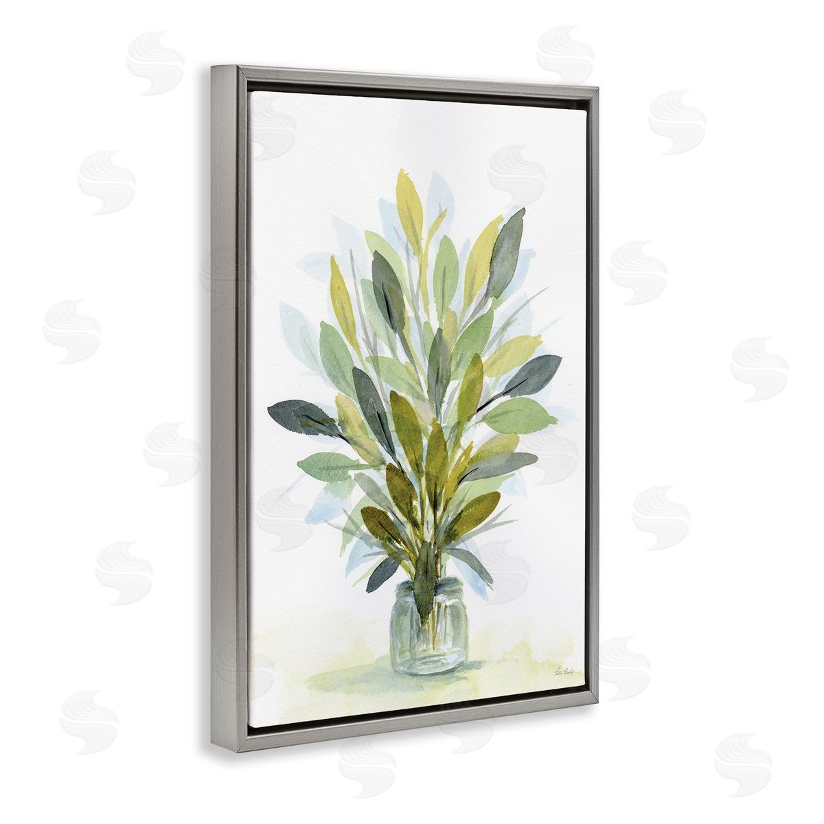 Layered Leaves in Jar Grey Floating Frame Canvas Wall Art, Home Decor by Patti Bishop