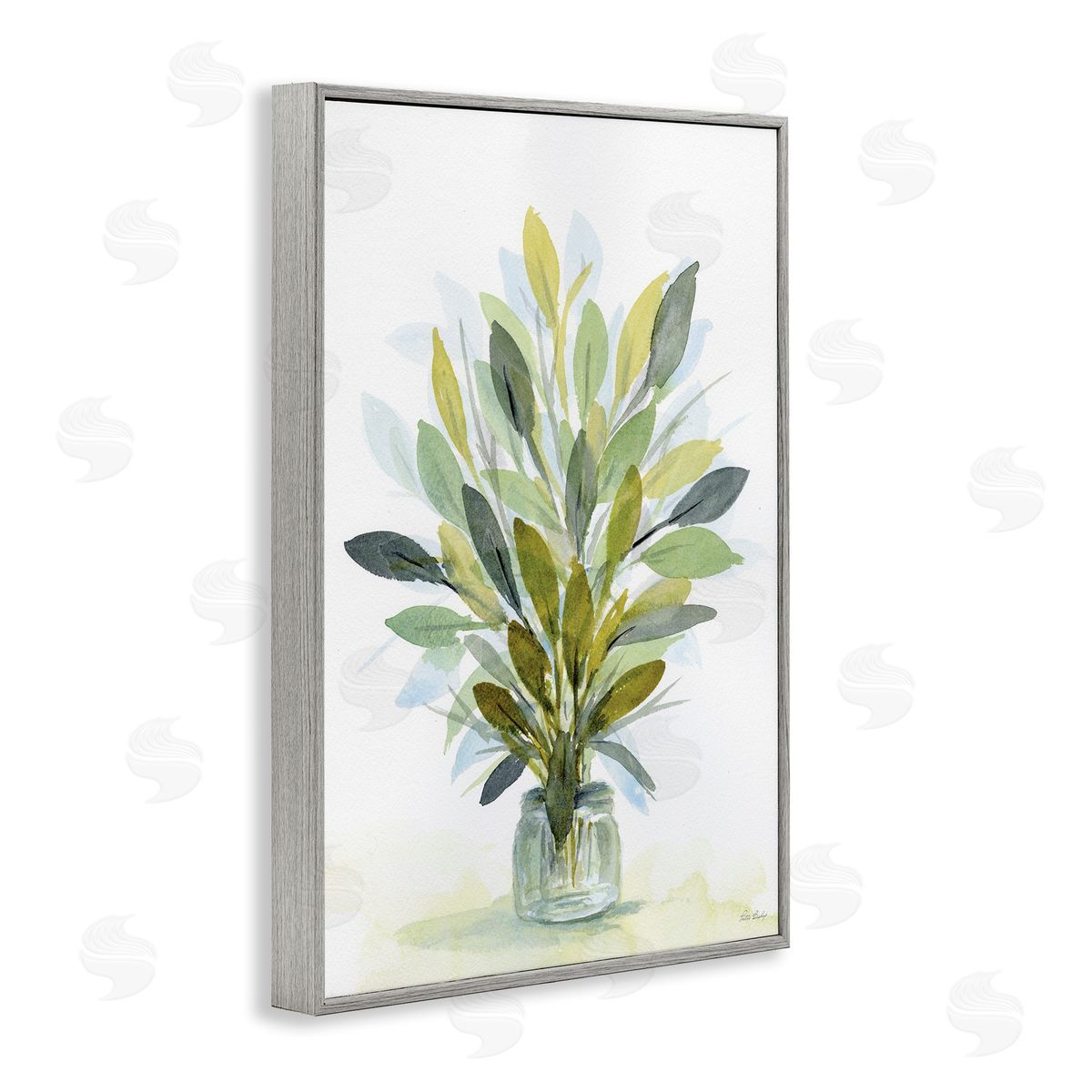 Layered Leaves in Jar Grey Frame Print Wall Art, Home Decor by Patti Bishop